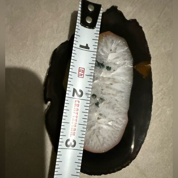 White Crystal Geode Agate Slice & Green Inclusions–Polished Display Stone 4.25” - Picture 10 of 15